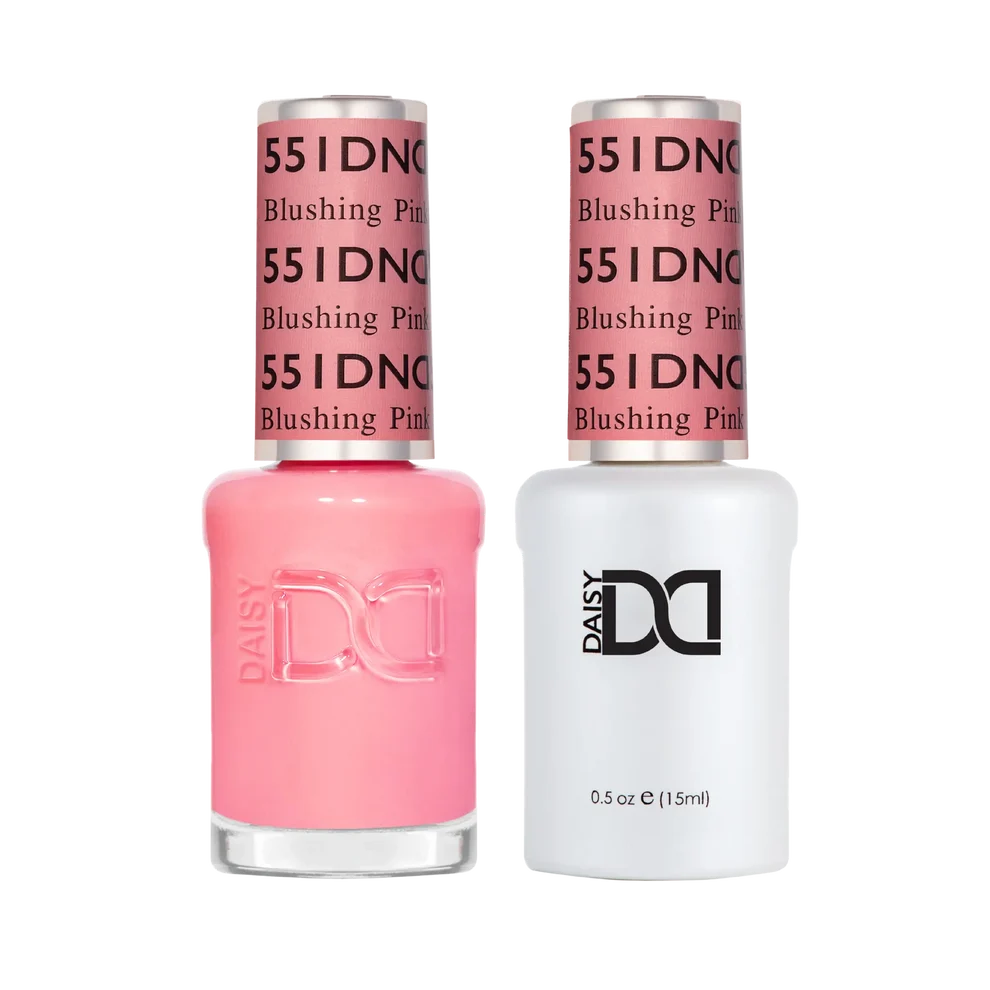 DND Blushing Pink #551 gel and lacquer duo set with both bottles shown together