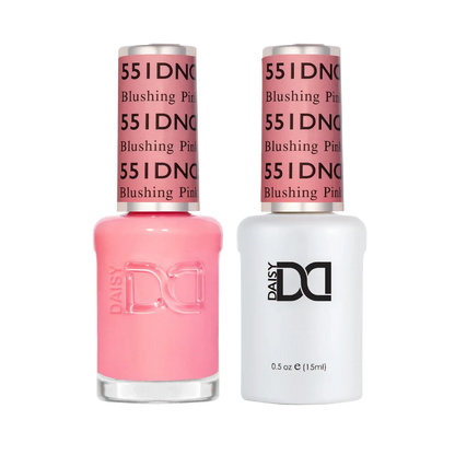 DND Blushing Pink #551 gel and lacquer duo set with both bottles shown together