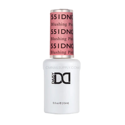 DND Blushing Pink #551 gel polish bottle in a soft baby pink nude with coral undertones