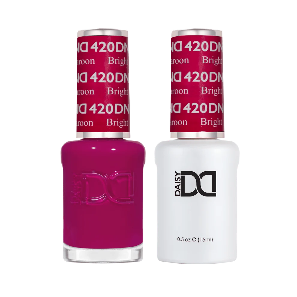 DND Bright Maroon #420 gel polish and nail lacquer duo