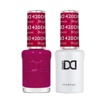 DND Bright Maroon #420 gel polish and nail lacquer duo