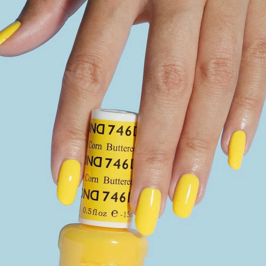DND Buttered Corn #746 professional yellow gel polish and lacquer duo