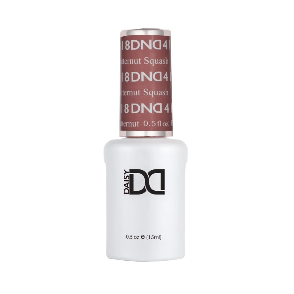 Brown nude nails featuring DND Butternut Squash #418 gel polish bottle