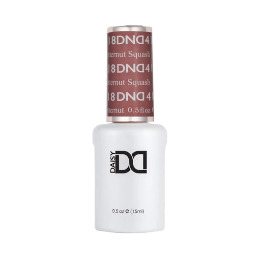 Brown nude nails featuring DND Butternut Squash #418 gel polish bottle