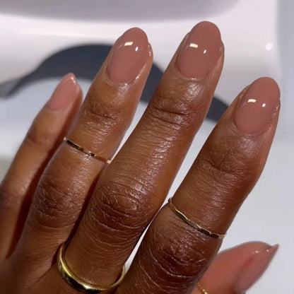Brown nude nails featuring DND Butternut Squash #418 gel polish