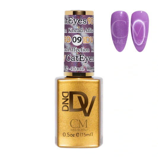 DND Diva 9D Cat Eye Gel Polish #09 Knead Affection bottle with magnetic cat eye nail swatch