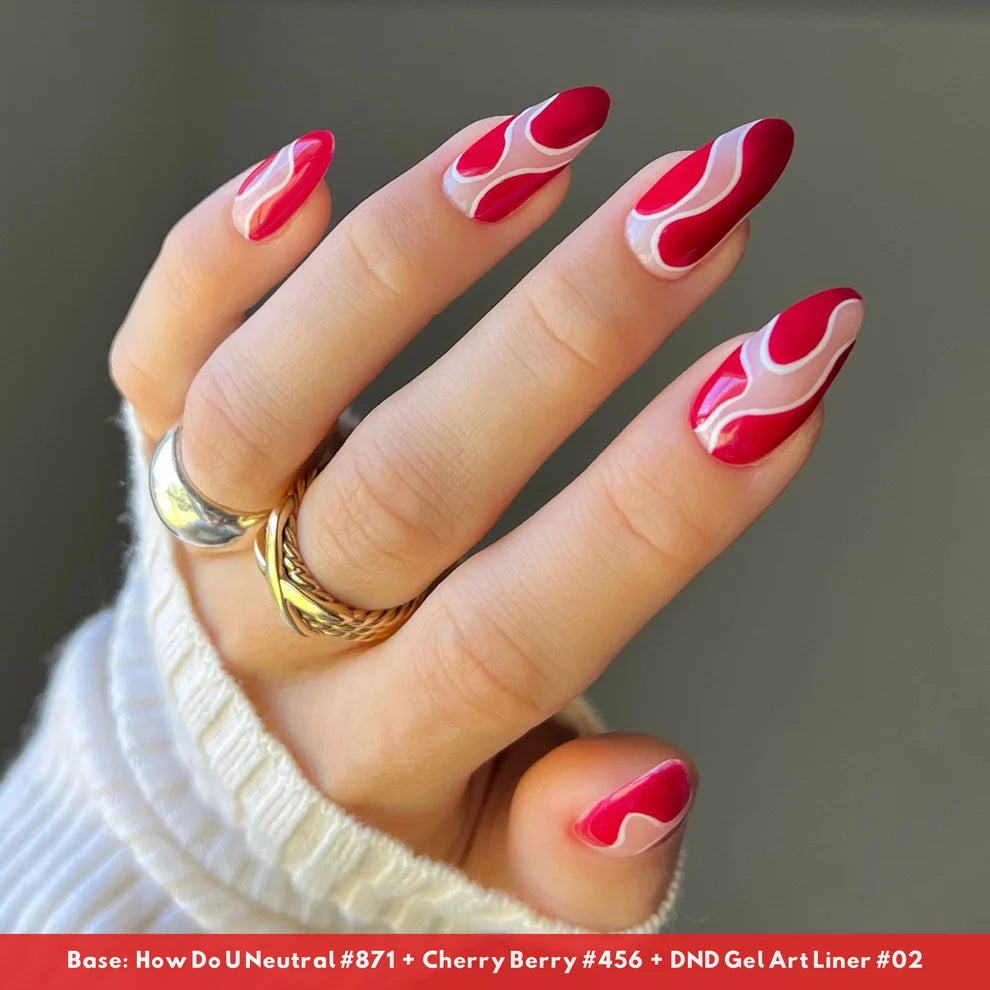 DND Cherry Berry #456 dark cherry red nails with a rich, deep red gel polish finish.