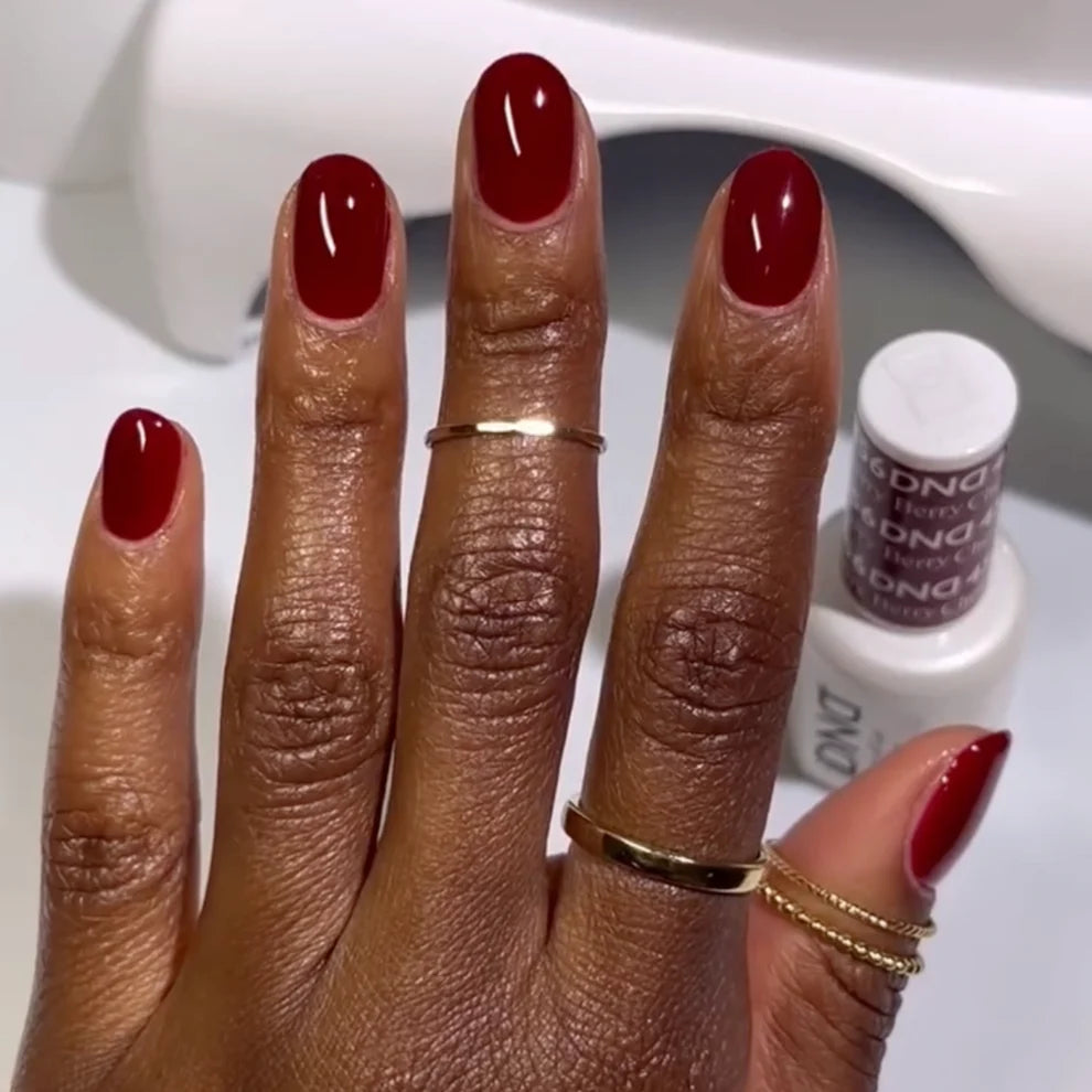 DND Cherry Berry #456 dark red fall nails with a cherry red gel polish colour.