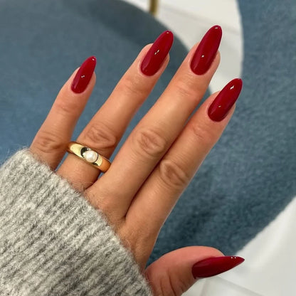 DND Cherry Berry #456 dark red polish manicure featuring a deep cherry red nail colour.