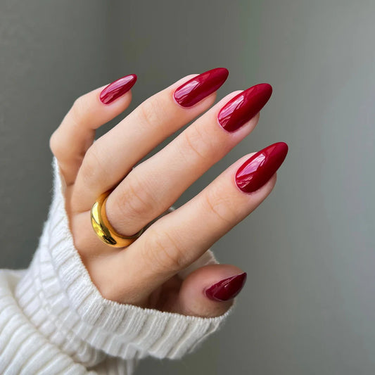 Cherry berry manicure featuring DND Cherry Berry #456 with the matching Gel & Lacquer Duo.