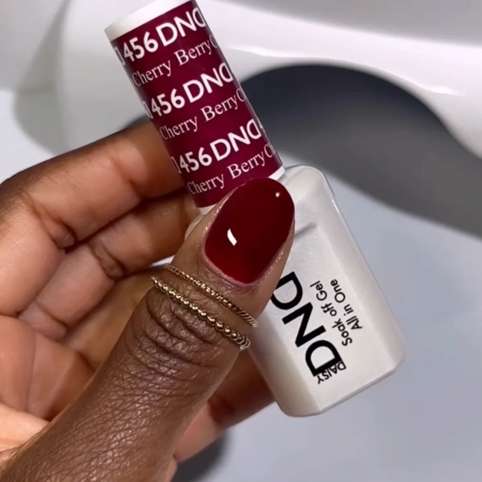 DND Cherry Berry #456 red cherry fall nails featuring a deep dark cherry red polish.