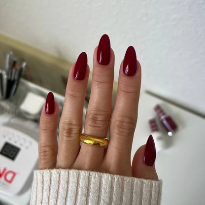 DND Cherry Berry #456 red cherry manicure with rich cherry red gel polish on nails.