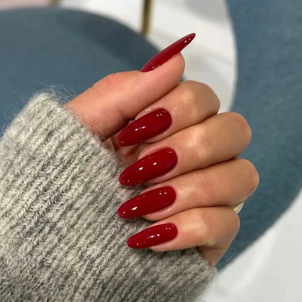 DND Cherry Berry #456 red fall nails featuring a rich dark cherry red gel polish.