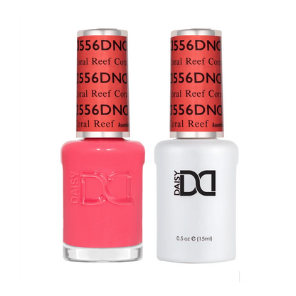 DND Coral Reef #556 gel and lacquer duo set with both bottles shown together