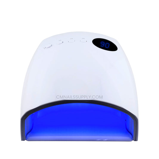 Studio photo of the white DND cordless LED UV nail lamp with strong UV light for fast gel polish curing