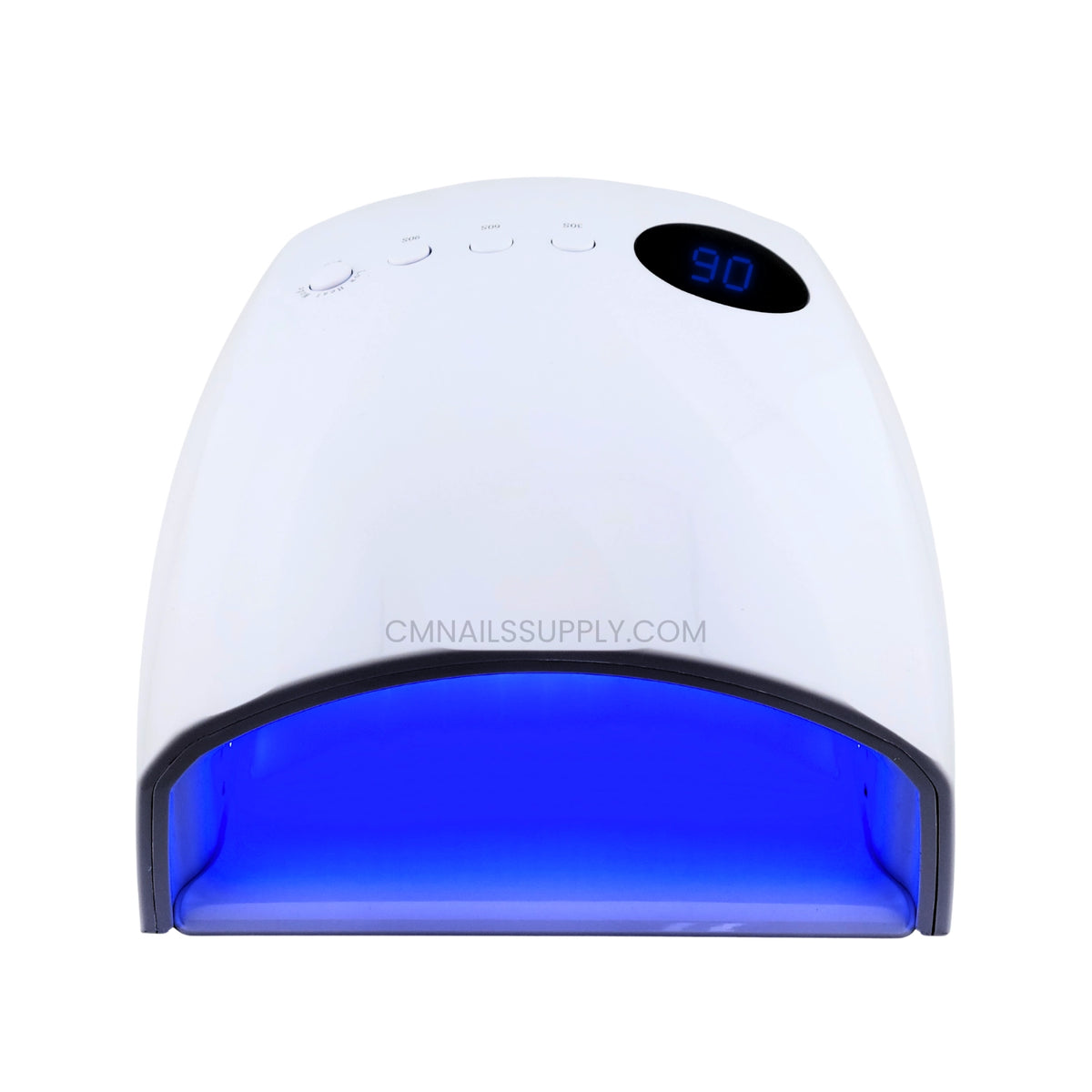 Studio photo of the white DND cordless LED UV nail lamp with strong UV light for fast gel polish curing