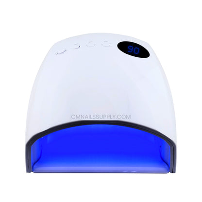 Studio photo of the white DND cordless LED UV nail lamp with strong UV light for fast gel polish curing