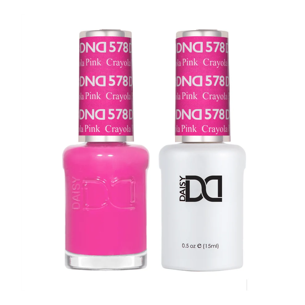 DND Crayola Pink #578 gel and lacquer duo set with both bottles shown together