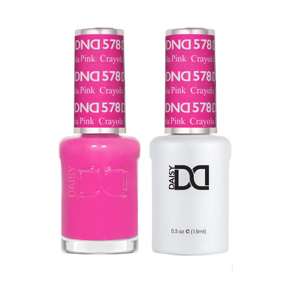 DND Crayola Pink #578 gel and lacquer duo set with both bottles shown together