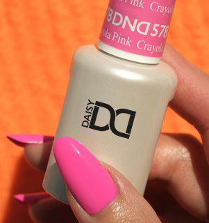 Finger nail painted with DND Crayola Pink #578, a gorgeous playful neon hot pink gel polish