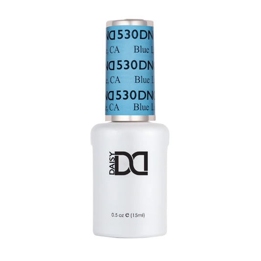 DND DC Blue Lake #530 gel polish bottle showing the sky blue color and label.