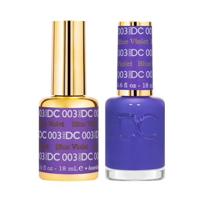 DND DC Blue Violet #003 gel polish and nail polish duo set in royal purple with blue undertones
