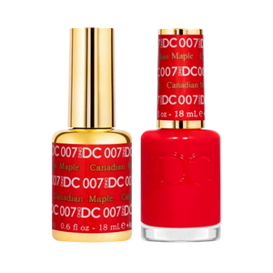 DND DC Canadian Maple #007 gel polish and nail polish duo set in eye catching red toned neon orange