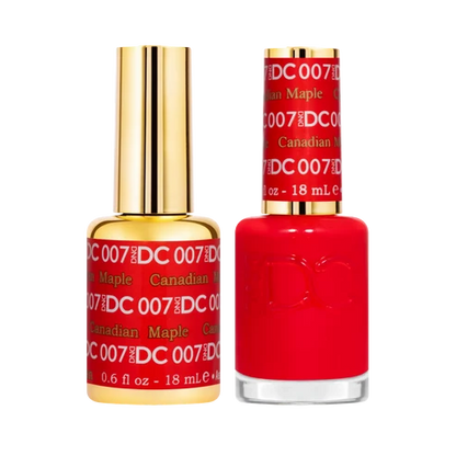 DND DC Canadian Maple #007 gel polish and nail polish duo set in eye catching red toned neon orange