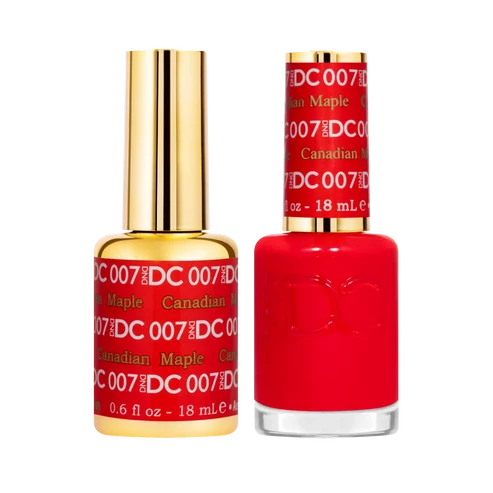 DND DC Canadian Maple #007 gel polish and nail polish duo set in eye catching red toned neon orange