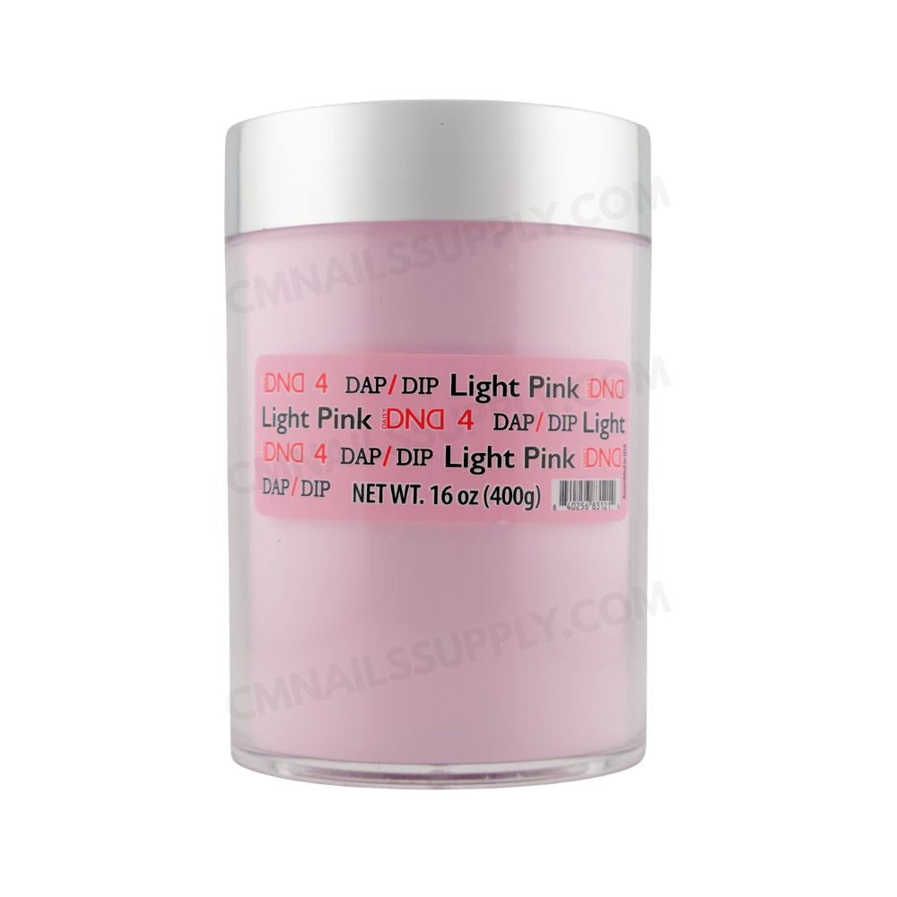 Open jar view of DND DC Dip Powder 004 Light Pink 400g displaying powder color