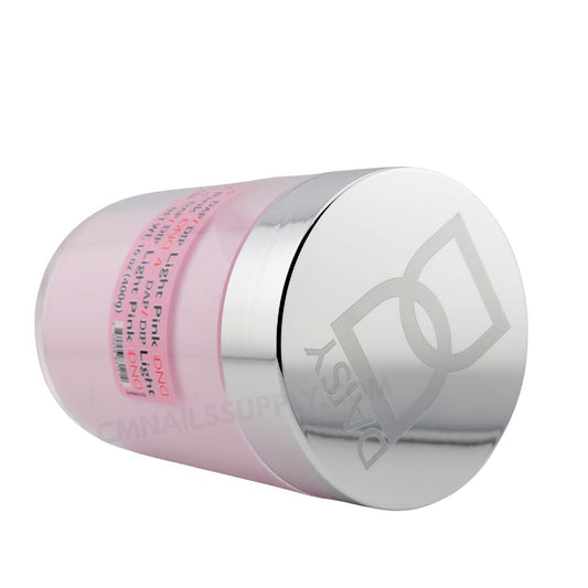 Side angle of DND DC Dip Powder 004 Light Pink 400g showing jar details.