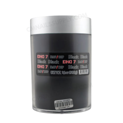 Open jar view of DND DC Dip Powder 007 Black 400g displaying powder color