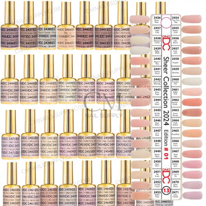 DND DC gel polish collection #13 bundle featuring 36 bottles of soft sheer neutrals, milky nudes, delicate pinks, and warm beiges from CM Nails Supply