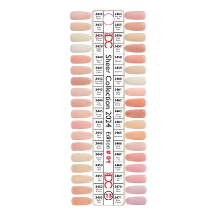 Manicure painted with a milky nude shade from the DND DC gel polish collection #13, showing the soft opaque finish on natural nails
