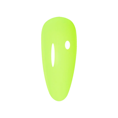 A single bright neon yellow-green nail tip with a vertical oval cutout and a small circular cutout, shown on a plain white background.