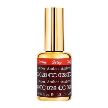 DND DC jelly gel polish nail polish 028 Amber bottle showing the jelly gel polish formula in a golden brown shade