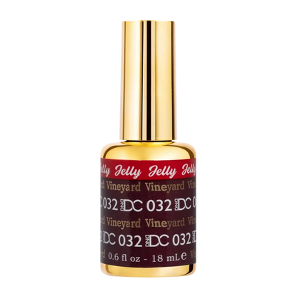 DND DC jelly gel polish nail polish 032 Vineyard bottle showing the jelly gel polish formula in a red purple shade