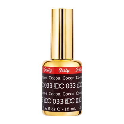 DND DC jelly gel polish nail polish 033 Cocoa bottle showing the jelly gel polish formula in a muted brown shade