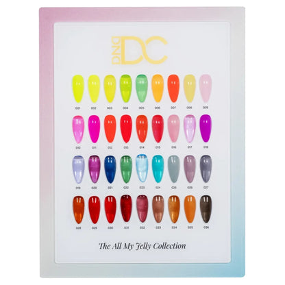 Close up of DND DC jelly nail polish color swatches from the All My Jelly 36 full set bundle