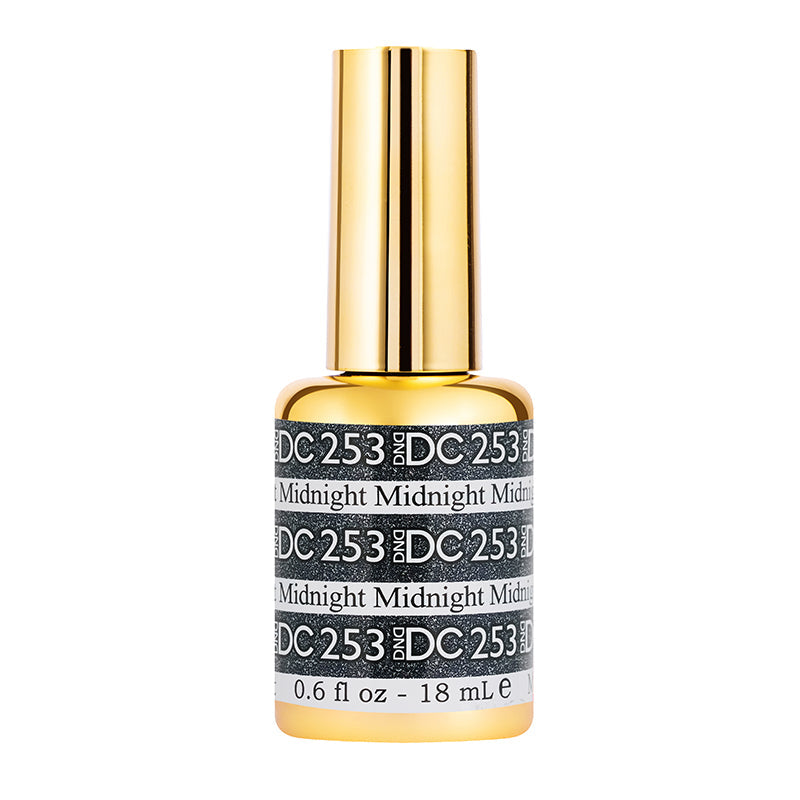 DND DC Midnight #253 dark navy black holographic glitter gel nail polish with rainbow sparkle