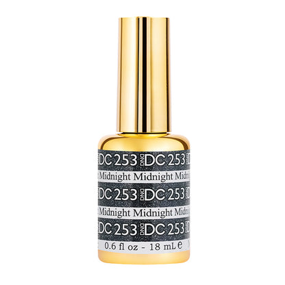 DND DC Midnight #253 dark navy black holographic glitter gel nail polish with rainbow sparkle