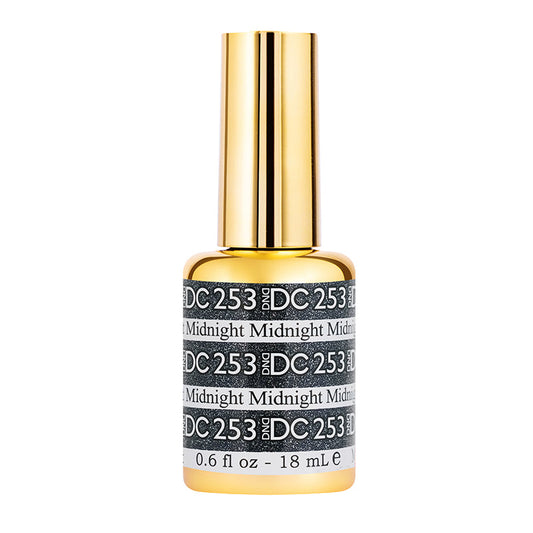 DND DC Midnight #253 dark navy black holographic glitter gel nail polish with rainbow sparkle