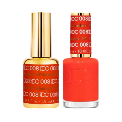 DND DC NY Islanders #008 gel polish and nail polish duo set in vivid hot neon orange