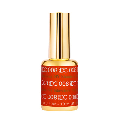 DND DC NY Islanders #008 hot neon orange gel polish bottle with a vivid sugary sweet finish