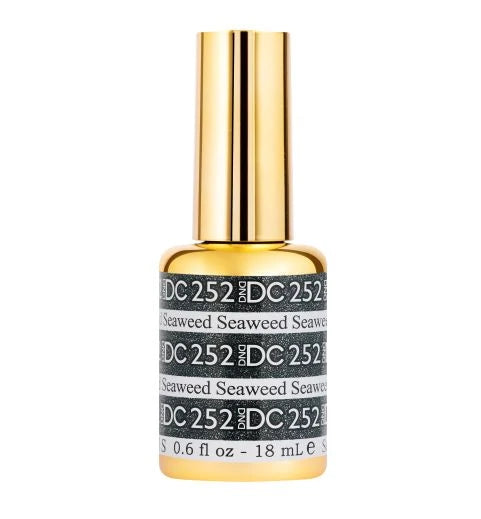 DND DC Seaweed #252 metallic black gel nail polish with a bold reflective finish