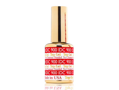 DND DC Top Coat No Cleanse 900 bottle label close up. DC Top & Base Gel Combo (#800 & #900) - CM Nails & Beauty Supply
