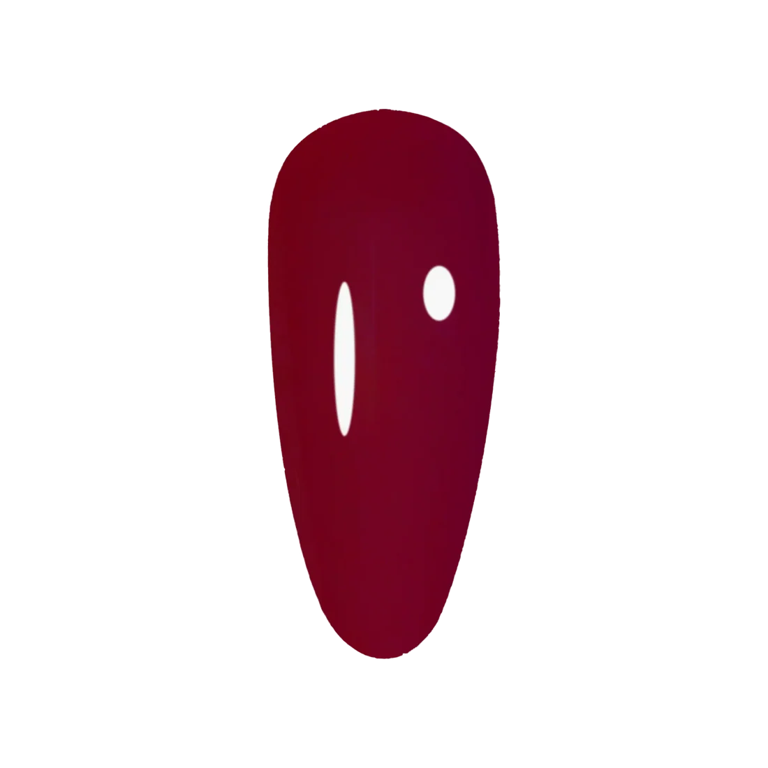 DND DC wine red jelly gel polish swatch for Cabernet 031 applied on a nail tip to show the scarlet color and glossy finish