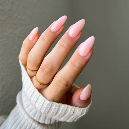 Light apricot pink gel nails manicure using DND DIVA 154 Painter's Antidote polish