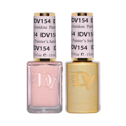DND DIVA 154 Painter's Antidote light apricot pink beige gel nail polish bottle duo set