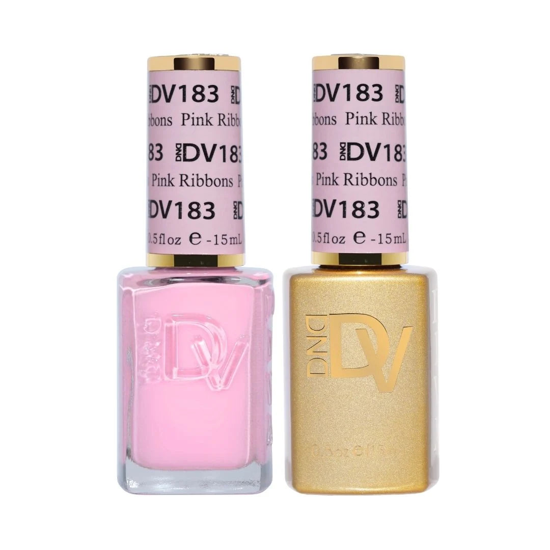 DND DIVA 183 Pink Ribbons bright neutral pink gel nail polish bottle duo combo